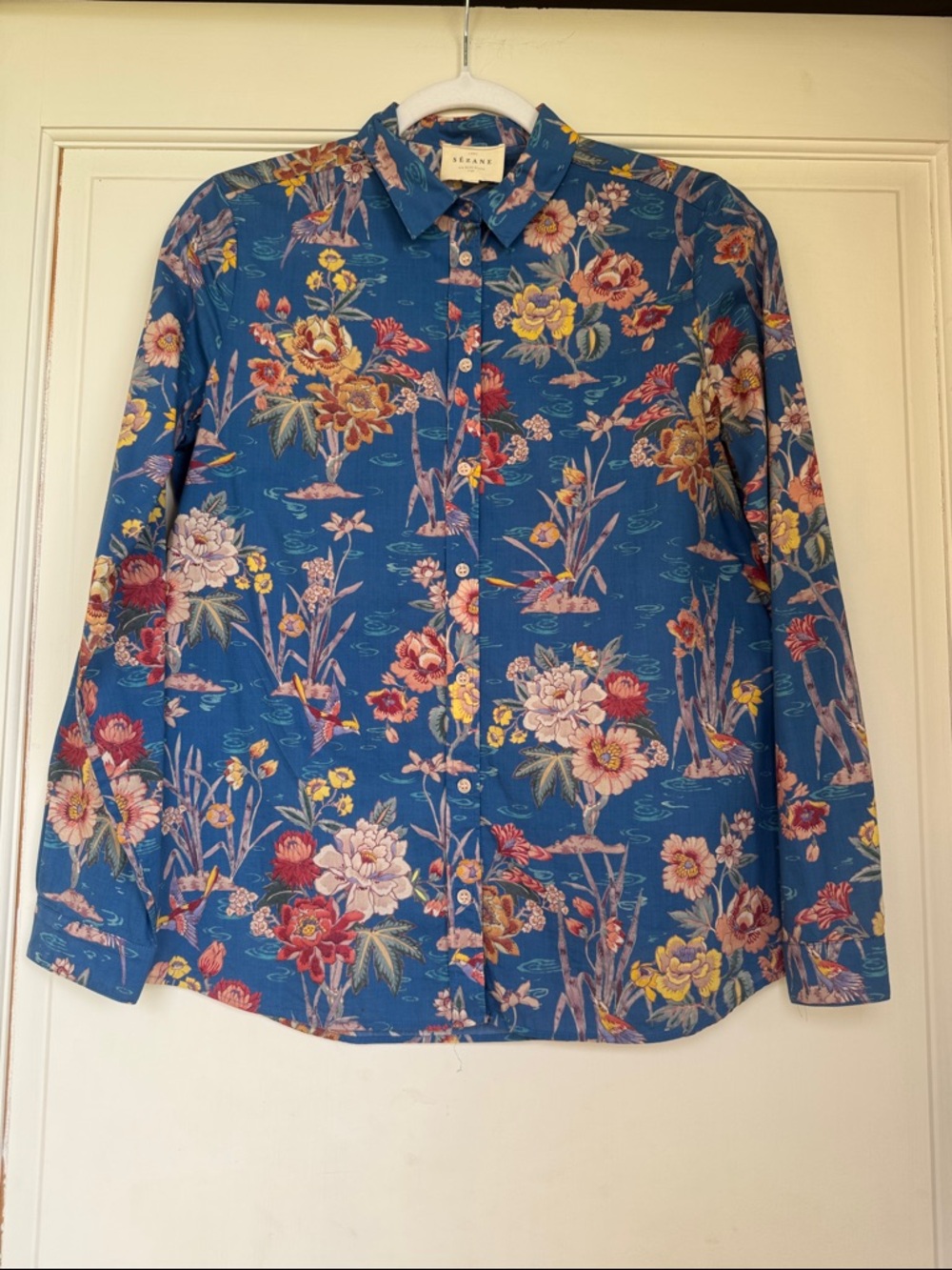 Blue Floral Cotton Button-Up Shirt By Sezane